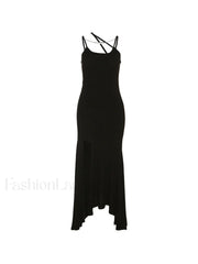 Asymmetric High Slit Bodycon Maxi Dress Midi Dresses