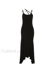 Asymmetric High Slit Bodycon Maxi Dress Midi Dresses