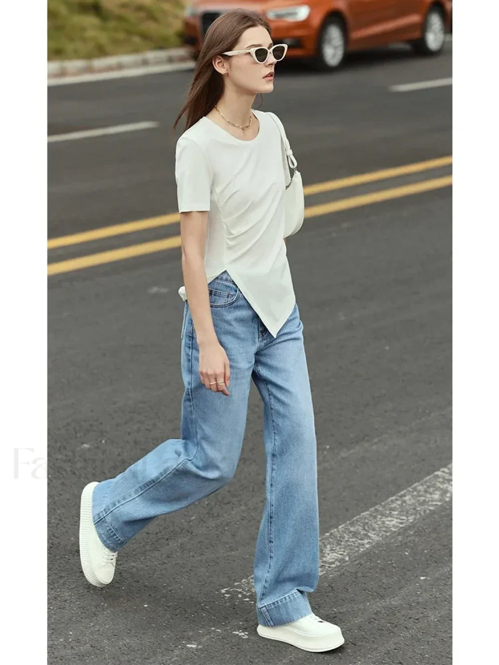 Asymmetric Neck Solid T Shirt