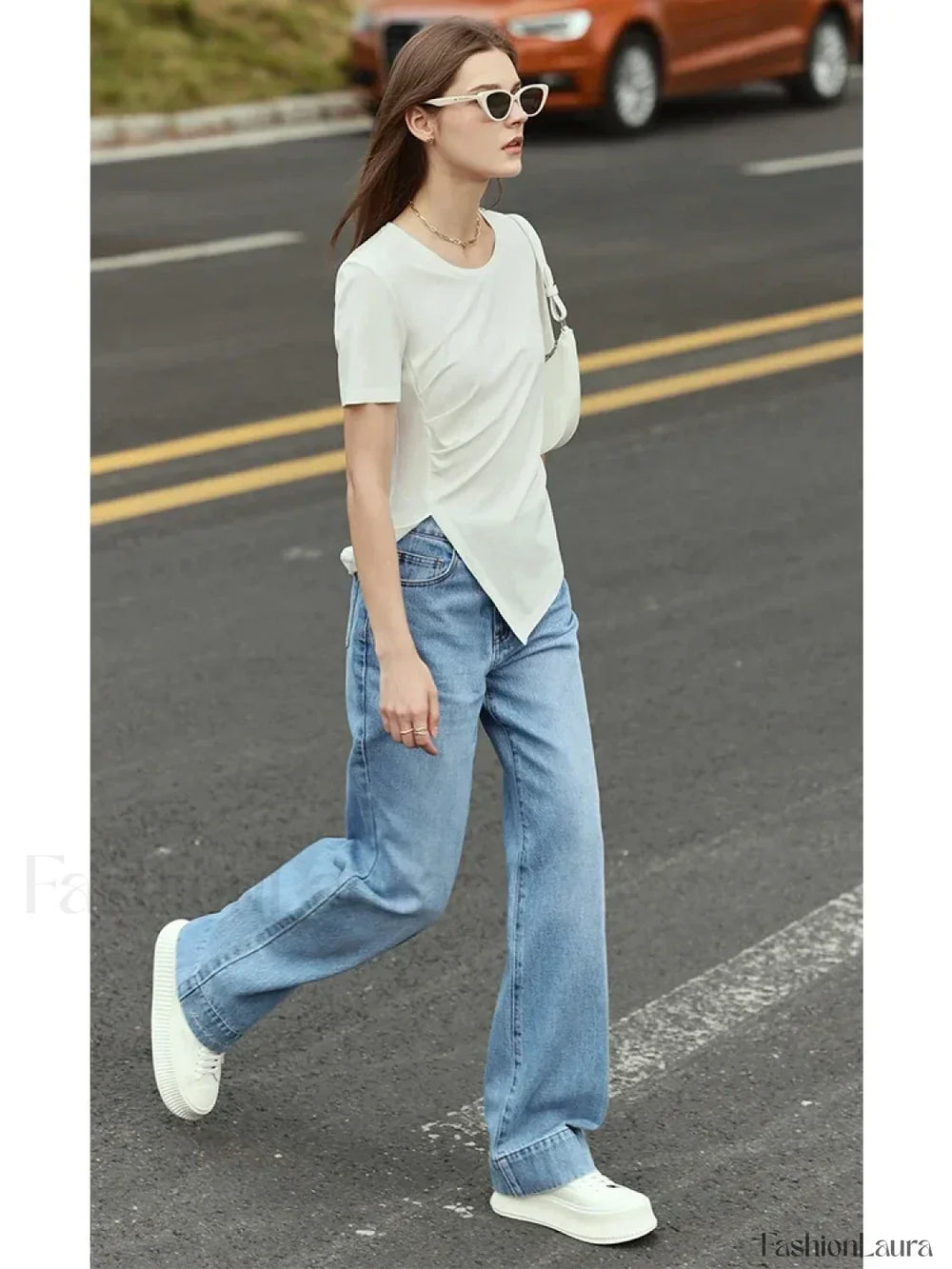 Asymmetric Neck Solid T Shirt