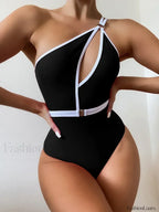 Asymmetric One Shoulder Backless One Piece black / S