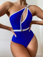 Asymmetric One Shoulder Backless One Piece blue / S