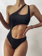 Asymmetric One Shoulder Trikini One Piece black / S