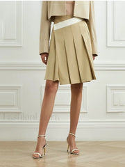 Asymmetric Striped Pleated Midi Skirt khaki / S