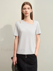 Asymmetric V Neck Stretch T Shirt