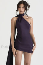 Asymmetric Wrap Stylish Neck Dress XS / Purple