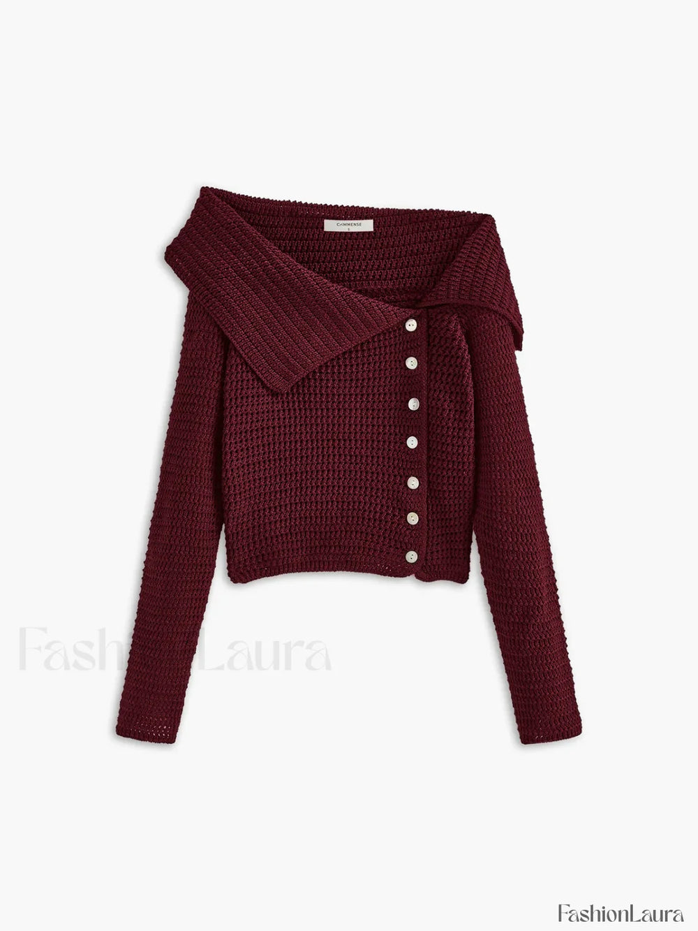 Asymmetrical Breasted Knit Top Burgundy / XS Knit Tops