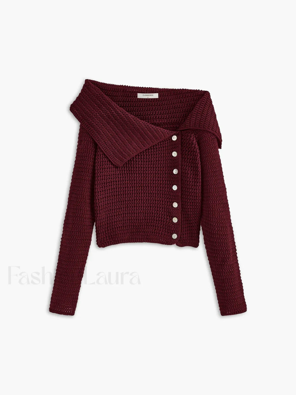 Asymmetrical Breasted Knit Top Burgundy / XS Knit Tops