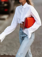 Asymmetrical Cotton Crop Shirt Shirts