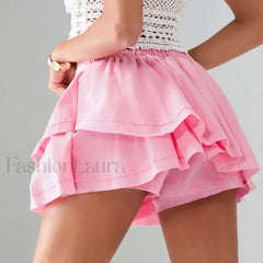 Asymmetrical Lined Shorts Skirt Pink / S