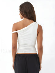 Asymmetrical Neck Basic Top T Shirts