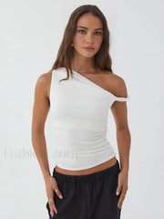 Asymmetrical Neck Basic Top White / XS T Shirts