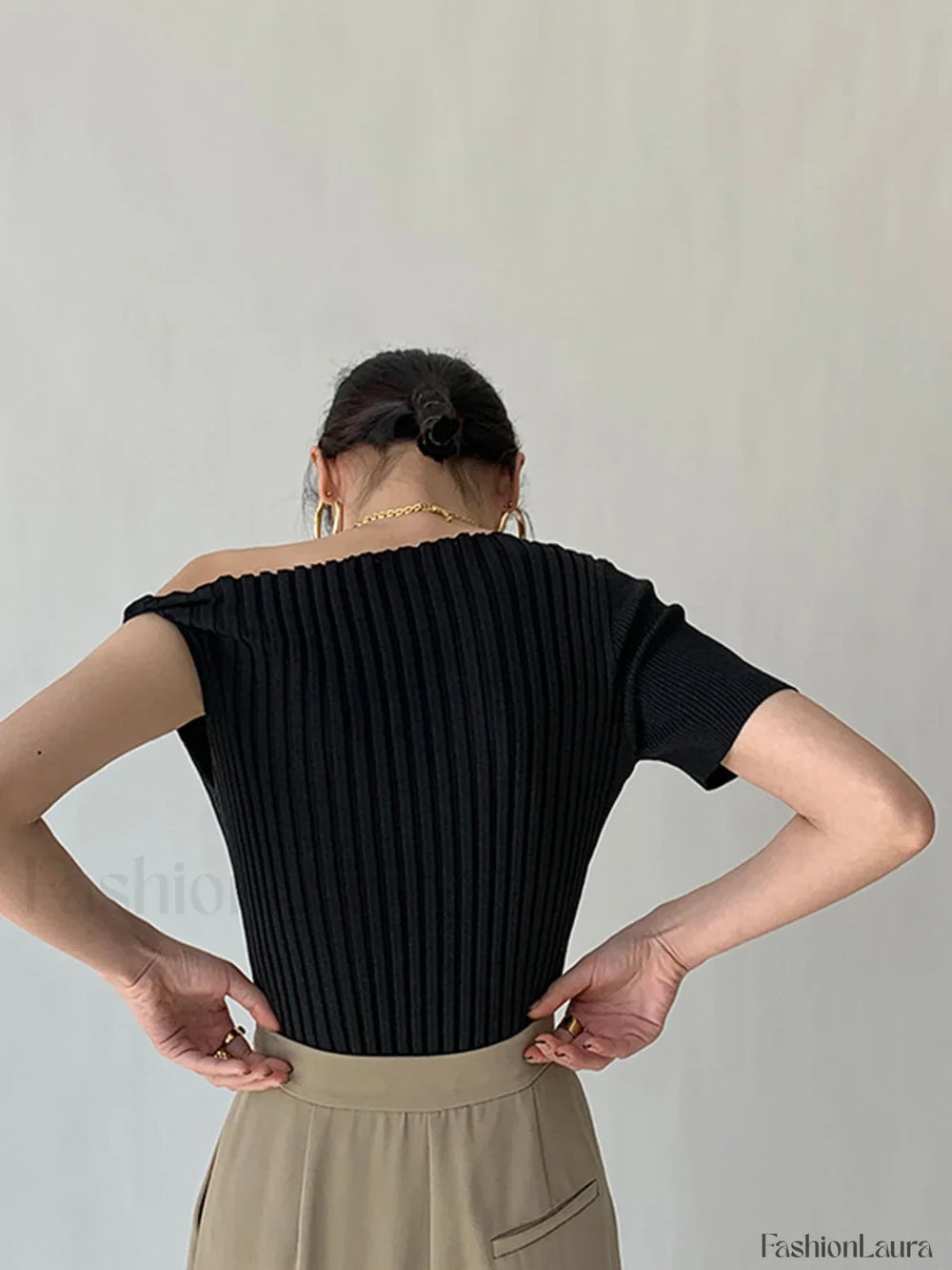 Asymmetrical Neck One Trendy Shoulder Off Knit Top Sweaters L