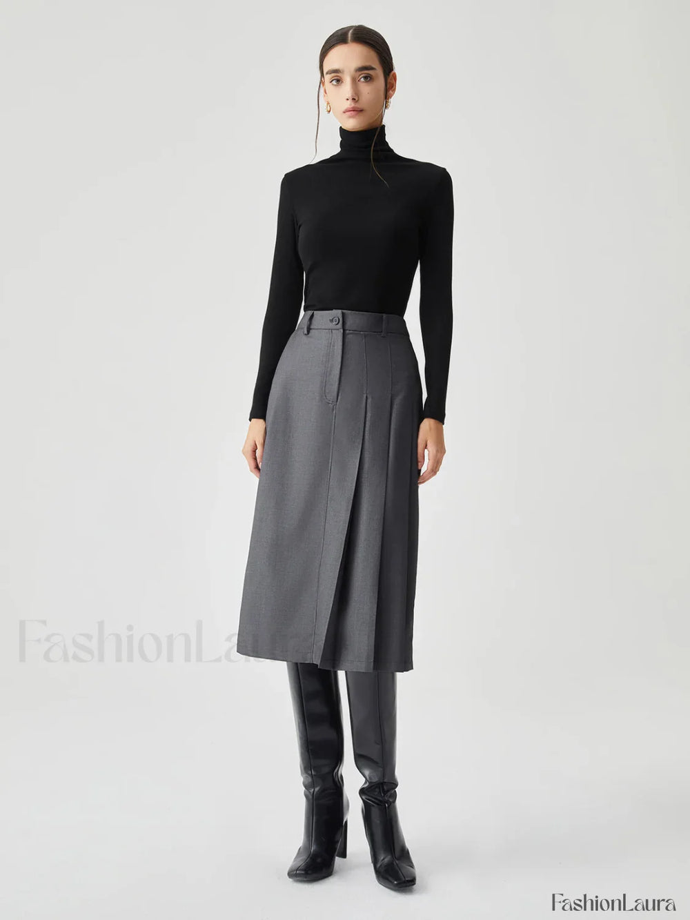 Asymmetrical Pleated Graceful Midi Skirt Skirts