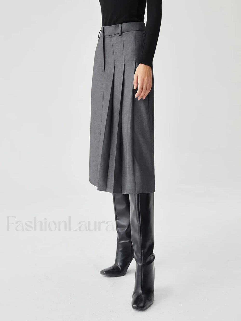 Asymmetrical Pleated Graceful Midi Skirt Skirts