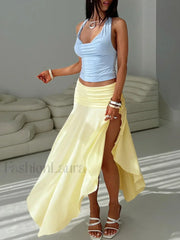 Asymmetrical Pleated Long Skirt