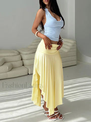 Asymmetrical Pleated Long Skirt