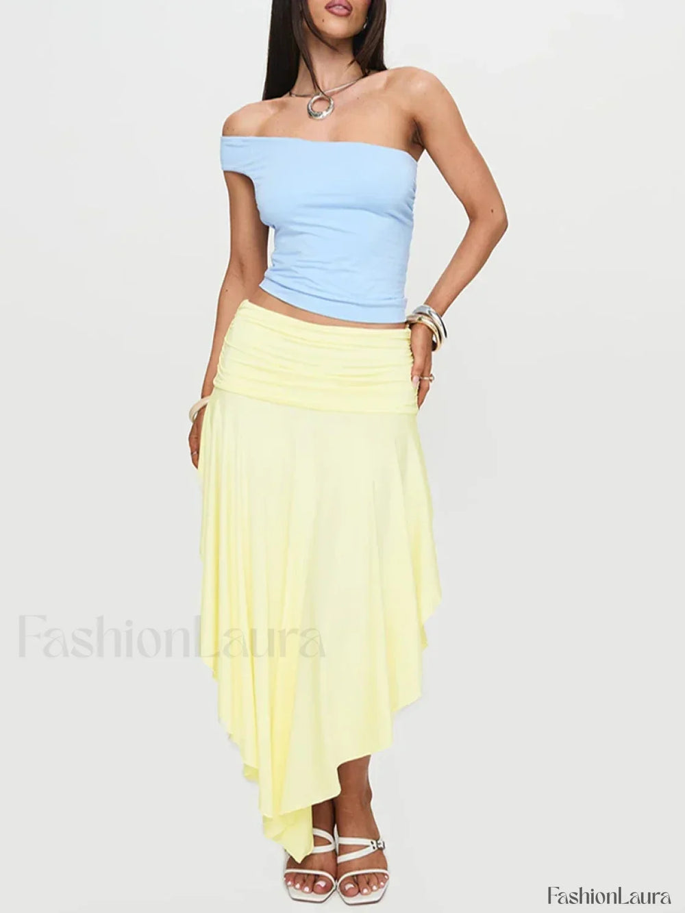 Asymmetrical Pleated Long Skirt YELLOW / S