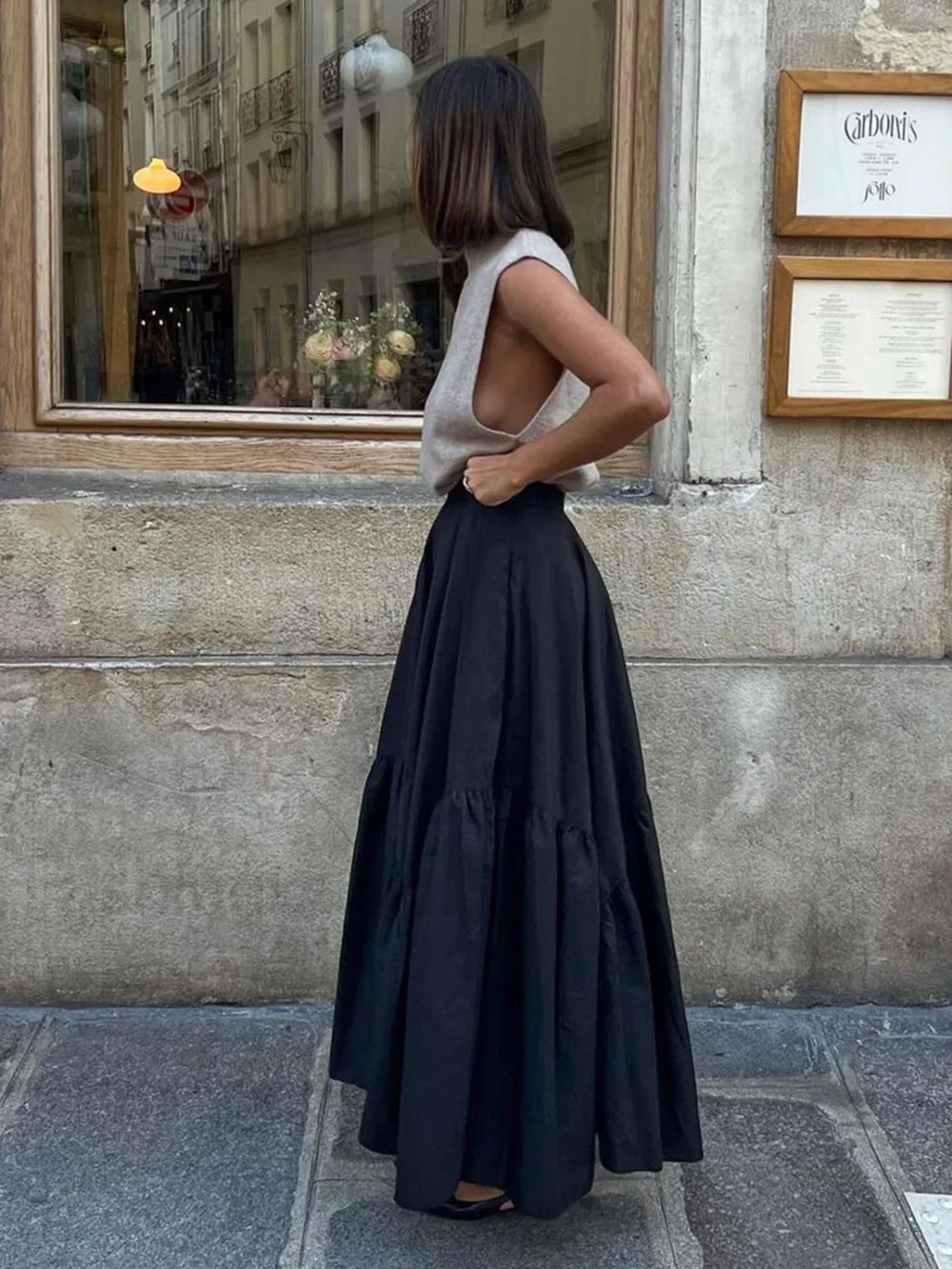 Asymmetrical Pleated Maxi Skirt Skirts