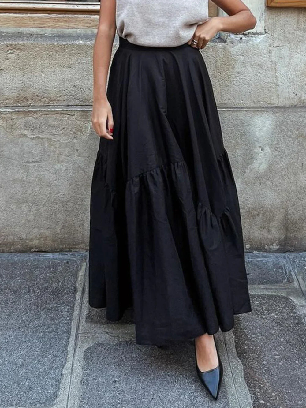 Asymmetrical Pleated Maxi Skirt Skirts