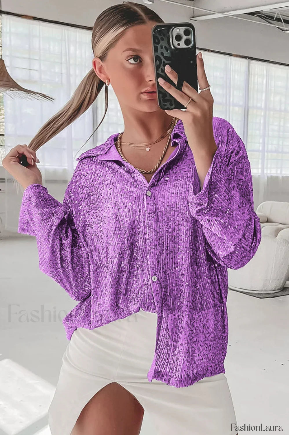 Attention Seeker Stylish Sequin Top S / Purple