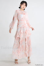 Aurier Round Neck Charming Balloon Sleeve Maxi Dress S / Faye Print