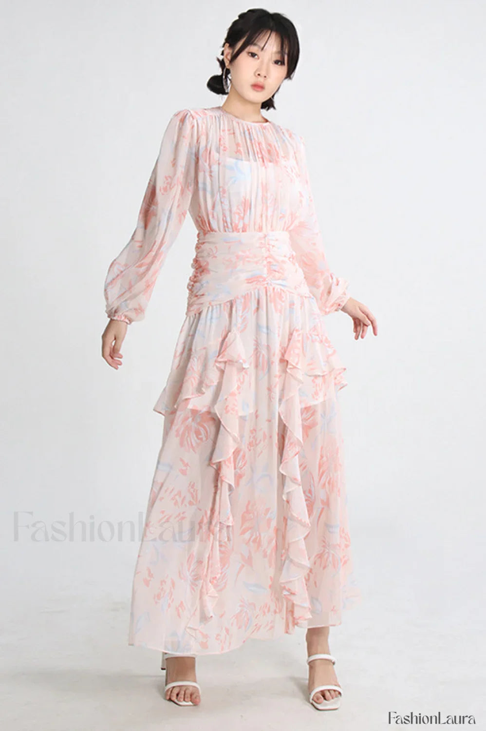 Aurier Round Neck Charming Balloon Sleeve Maxi Dress S / Faye Print