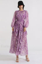 Aurier Round Neck Charming Balloon Sleeve Maxi Dress S / Aurier Print