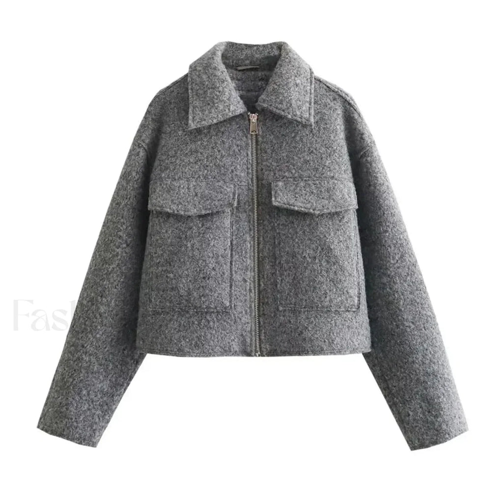 Autumn Winter Cropped Overcoat GRAY / S