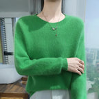 Autumn Winter New Women’s Mink Cashmere Crewneck Jumper Fashion Solid Color Warm Sweater Sweaters L
