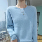 Autumn Winter New Women’s Mink Cashmere Crewneck Jumper Fashion Solid Color Warm Sweater Sweaters L