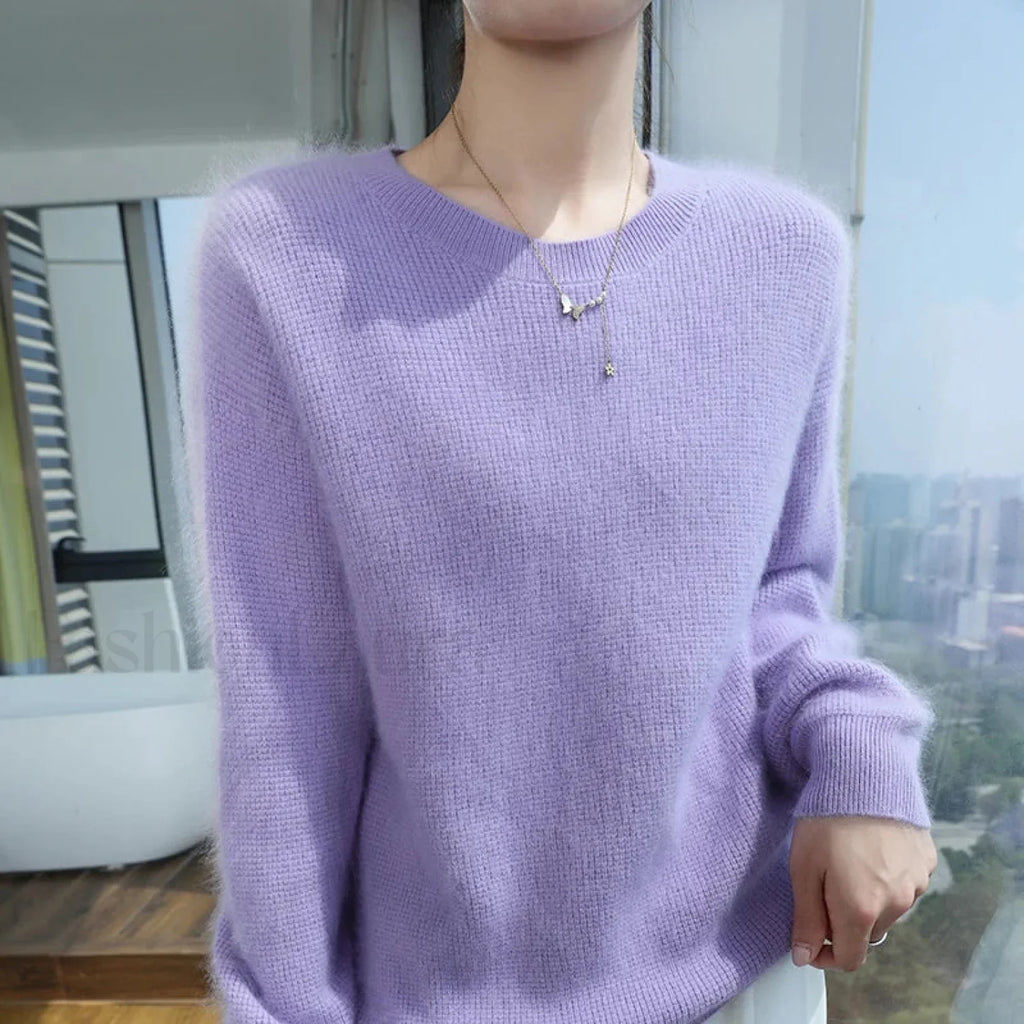 Autumn Winter New Women’s Mink Cashmere Crewneck Jumper Fashion Solid Color Warm Sweater Sweaters L