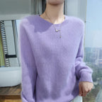 Autumn Winter New Women’s Mink Cashmere Crewneck Jumper Fashion Solid Color Warm Sweater Sweaters L