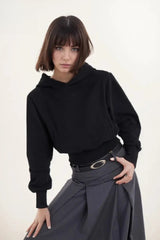 Minimalist Solid Color Cotton Hooded Hoodie Black / M