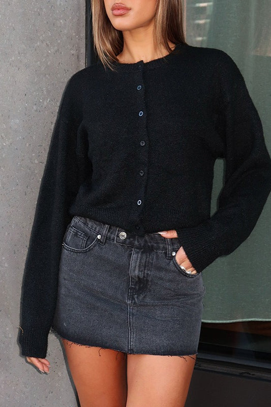 Cropped Long Sleeve Cardigan S / Black