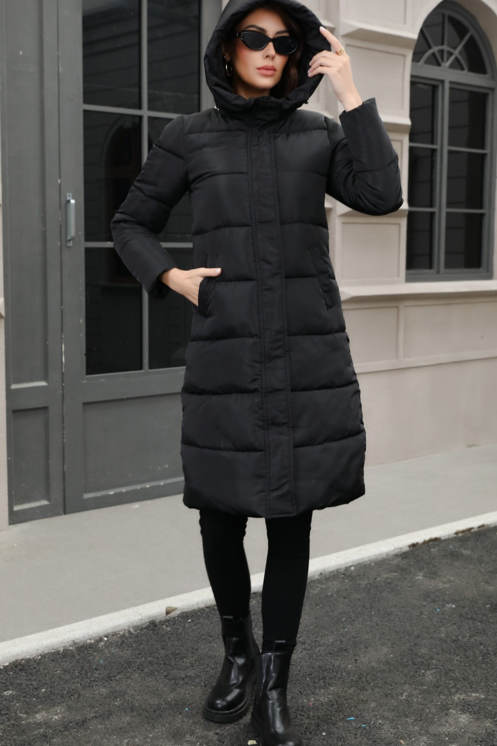 Plus Size Hooded Longline Puffer Coat coats
