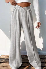 Wide Leg V Waist Paneled Knit Pants