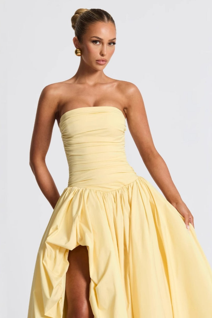 Strapless Ruched A Line Formal Dress