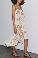 Floral Embroidered Asymmetric Boho Dress Multi colored / S