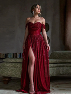 JuliaFashion - 2024  Solid Sequins Strapless Slim Split Dress