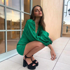 JuliaFashion - Sexy Lantern Sleeve Green Mini Dress