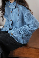 Vintage Solid Wool Chunky Knit Wooden Button Sweater