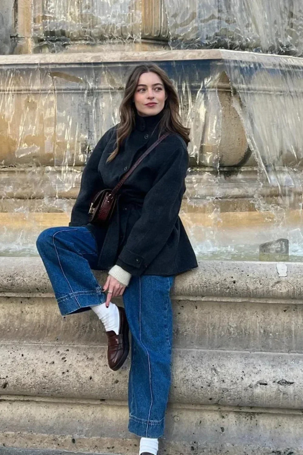 Woolen Turtleneck Belted Single-Breasted Overcoat