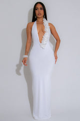 Backless Halter Floral Bodycon Party Dress White / S