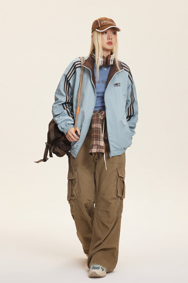 Reversible Stand Collar Colorblock Jacket