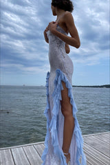 Sexy Sequin Sheer Ruffle Maxi Dress