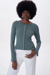 Flare Sleeve Button Cardigan Green / One Size