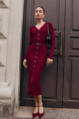 Long Sleeve Button Sweater Dress