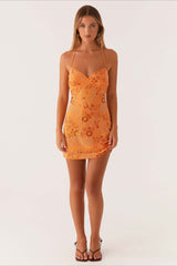 Colorful Beaded Back Tie Cocktail Dress