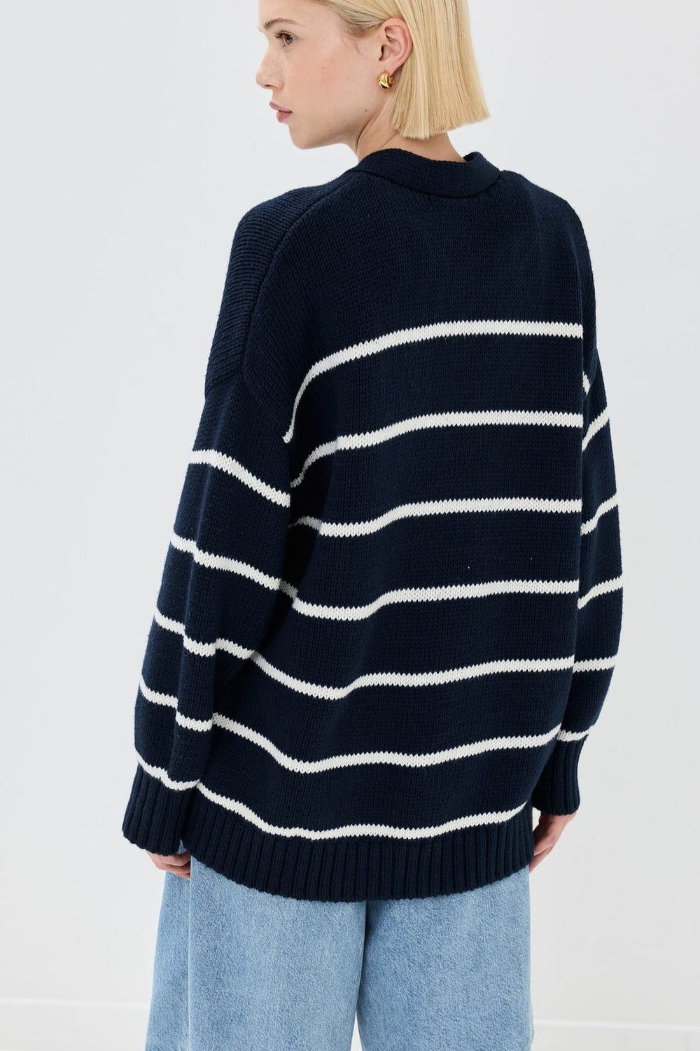 V Neck Striped Cotton Sweater
